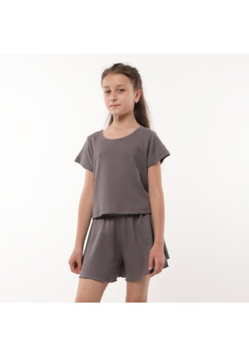 suit with shorts for girls grey