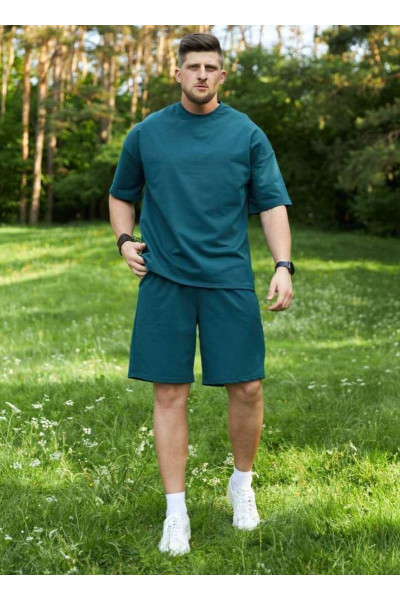 men's suit shorts and T-shirt