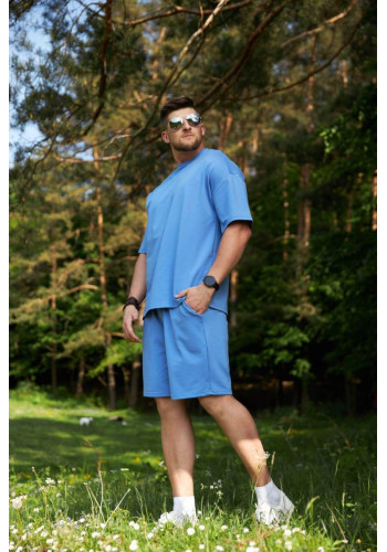 men's suit shorts and T-shirt blue