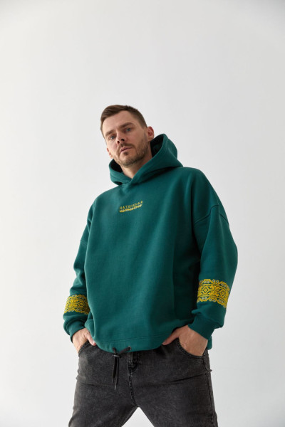 warm hoodie for men with embroidery green
