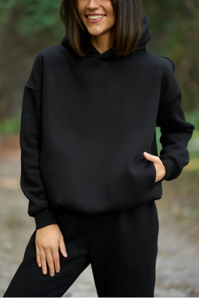 warm suit with a hood black