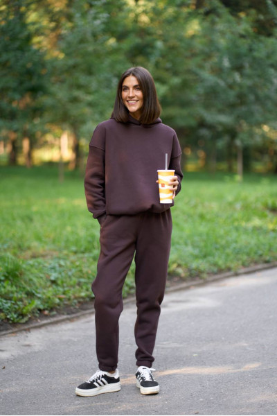warm suit with a hood brown