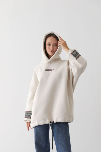 warm hoodie with embroidery milk