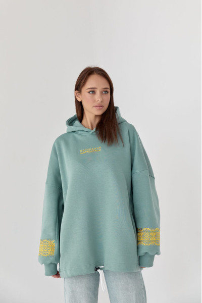 warm hoodie with mint embroidery